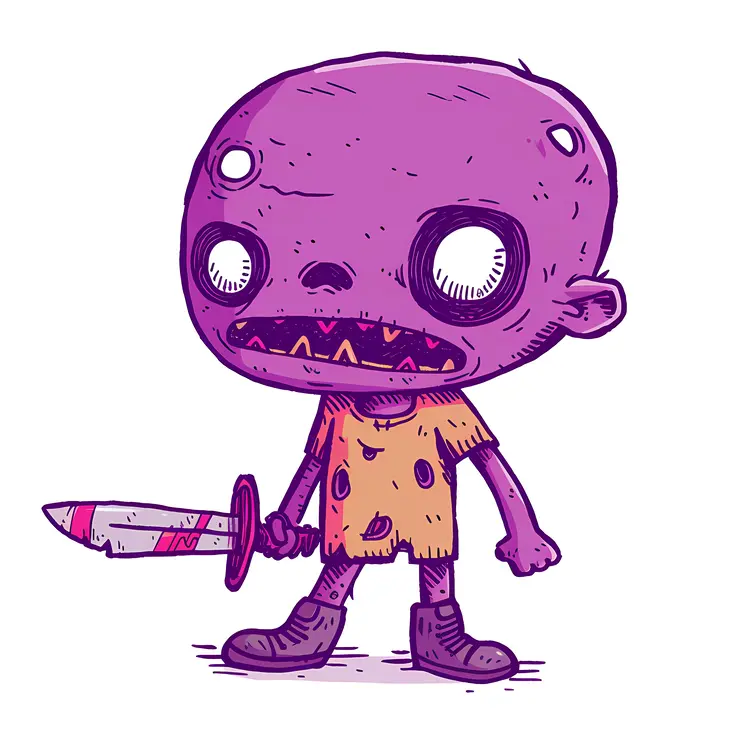 Cartoon Zombie Boy with Sharp Teeth Holding a Sword