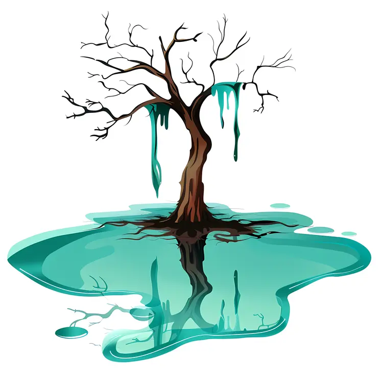 Bare Tree with Green Water Reflection