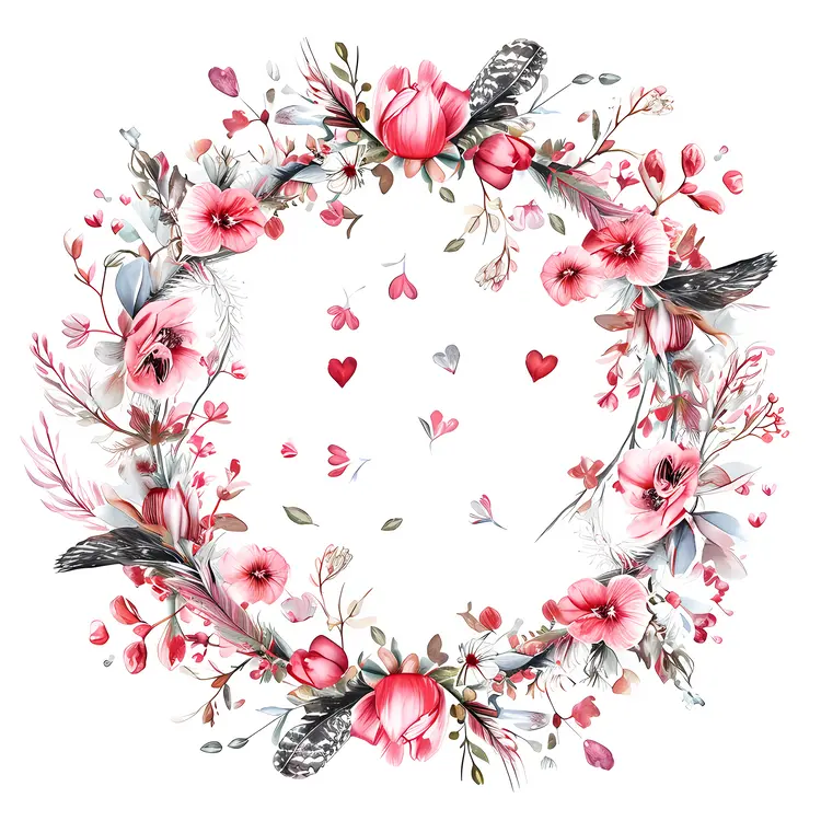 Pink Floral Wreath with Feathers