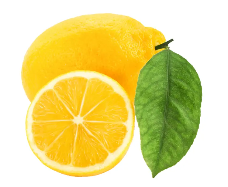 Fresh Lemon with Slice and Green Leaf