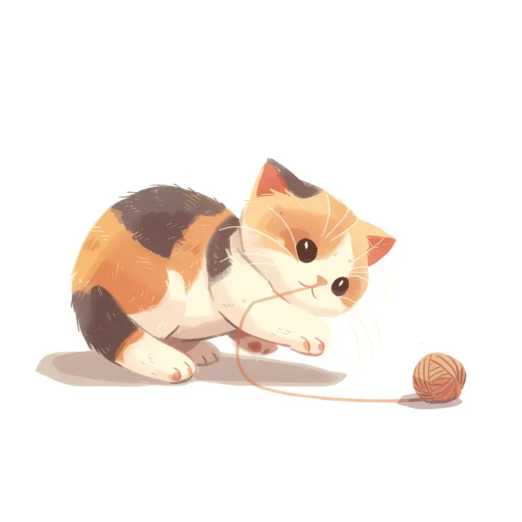 Cute Kitten Playing with Yarn