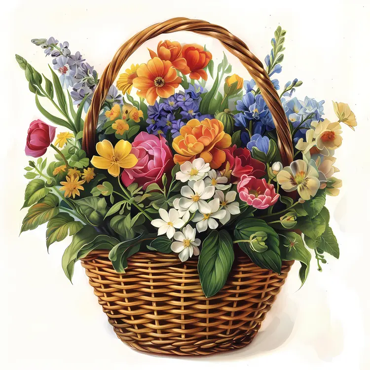 Lush Flower Basket Illustration