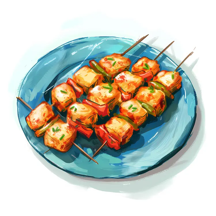 Grilled Skewers on Blue Plate