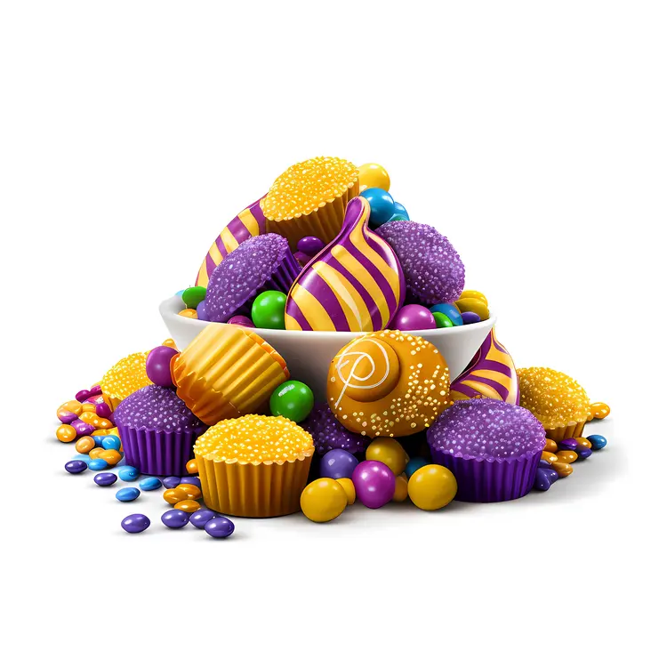 Bowl of Cupcakes and Colorful Candies