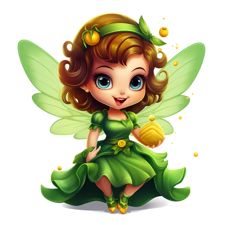 Cute Green Fairy with Wings