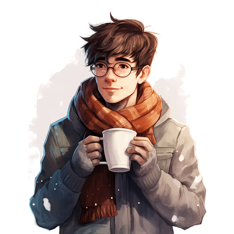 Man with Coffee Cup in Winter Clothing