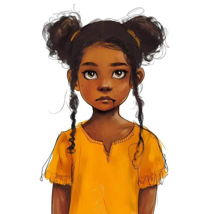 Cute Girl in Yellow Dress with Pigtails