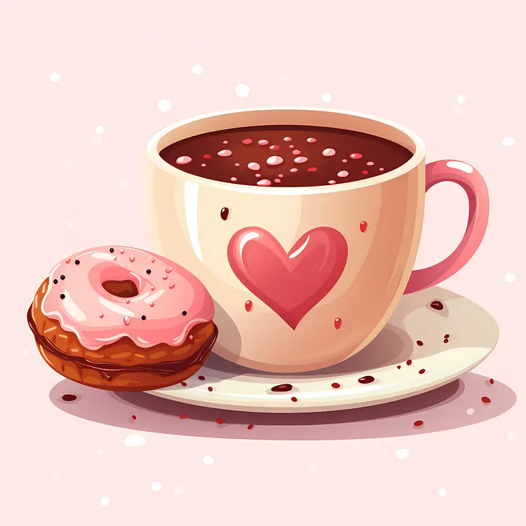 Pink Cup with Heart and Donut
