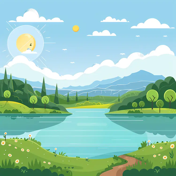 Sunny Day at the Lake with Path