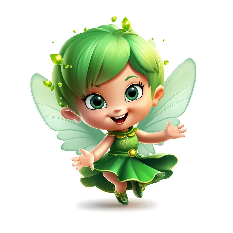 Cute Green Fairy with Wings