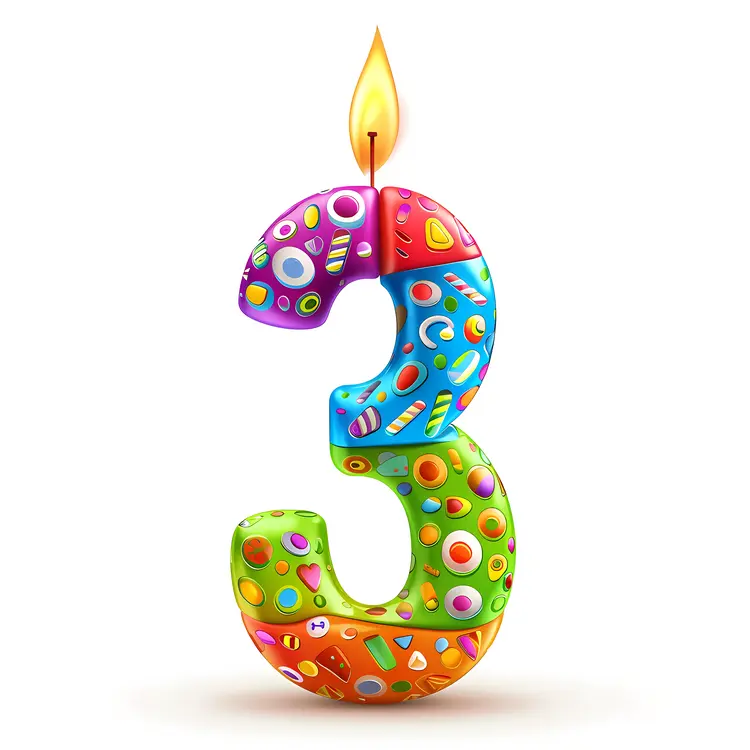 Colorful Number 3 Birthday Candle