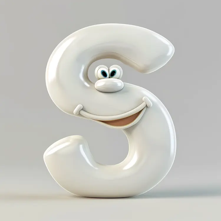 Smiling White Letter S Cartoon Character