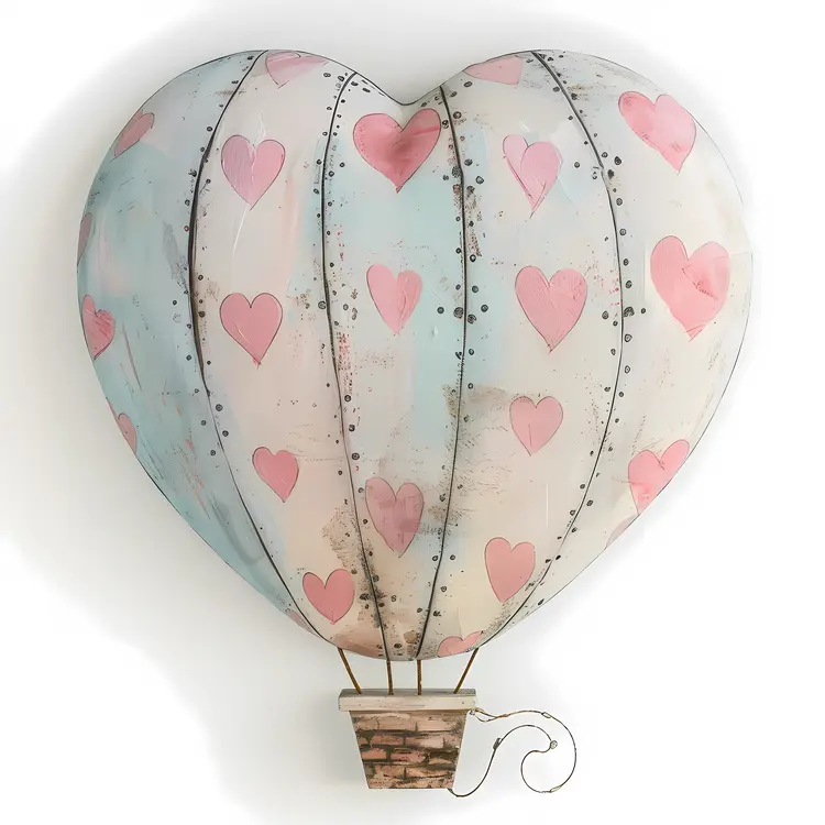 Heart-shaped Hot Air Balloon with Pink Hearts