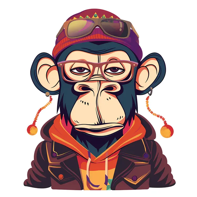 Cool Monkey with Glasses and Hat