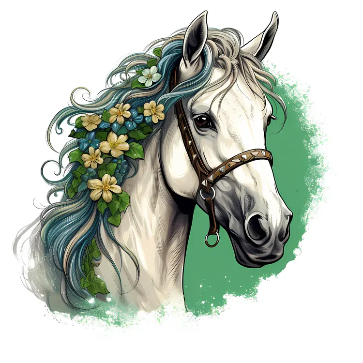 White Horse with Floral Mane