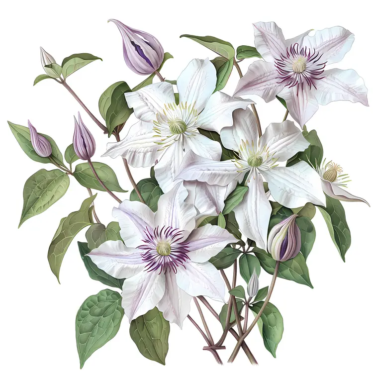 White Blossoms Botanical Illustration