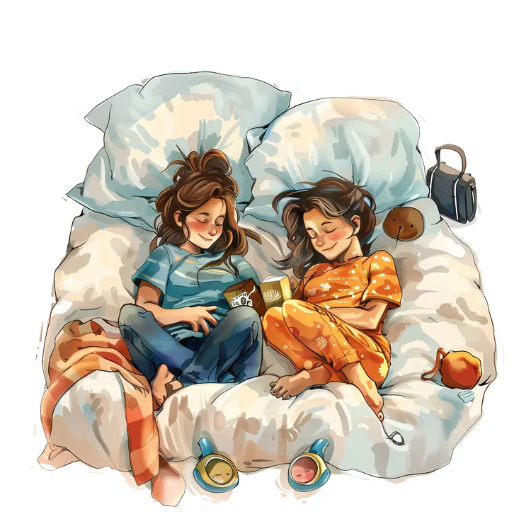 Two Children Reading in Bed