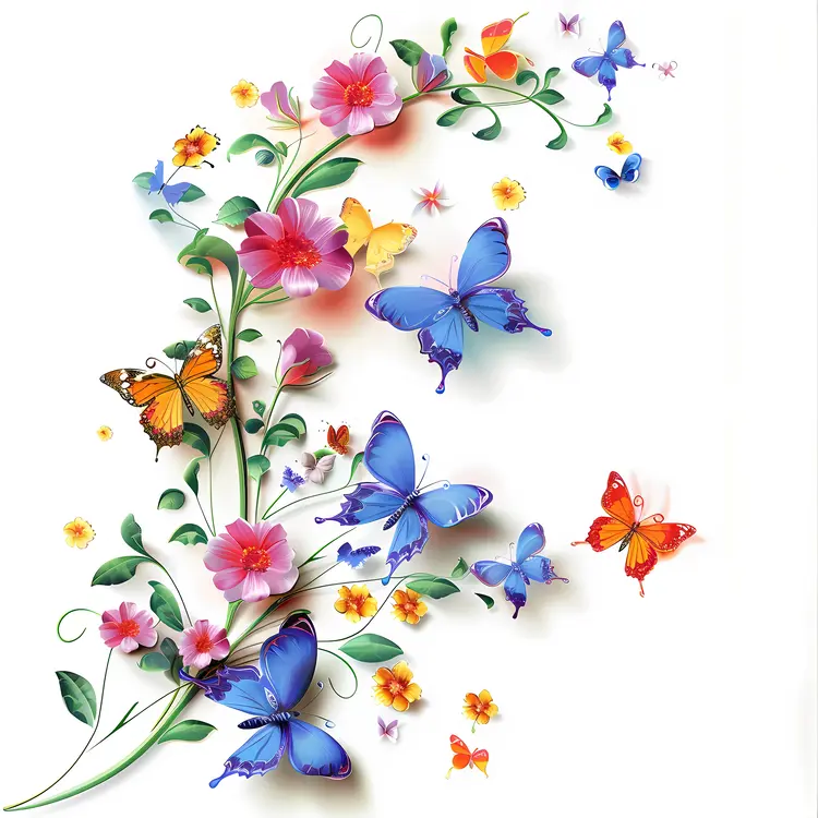 Butterflies and Pink Wildflowers