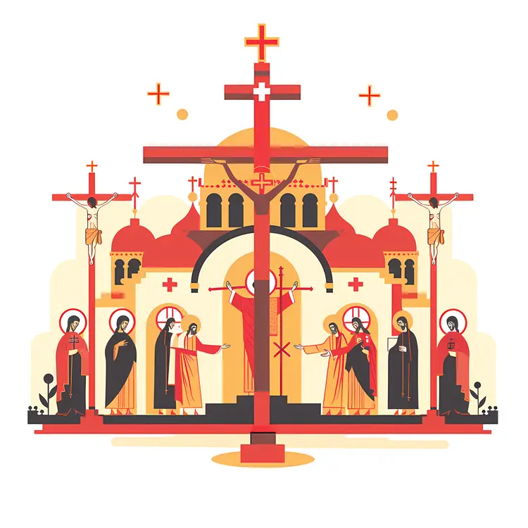 Church with Crosses and Saints Illustration