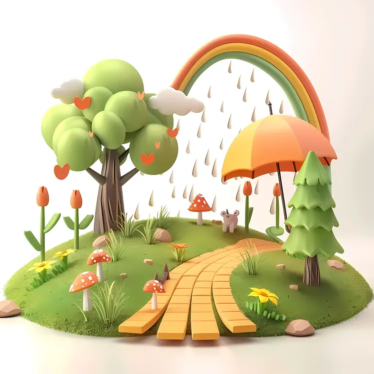 Fantasy Landscape with Umbrella and Rainbow