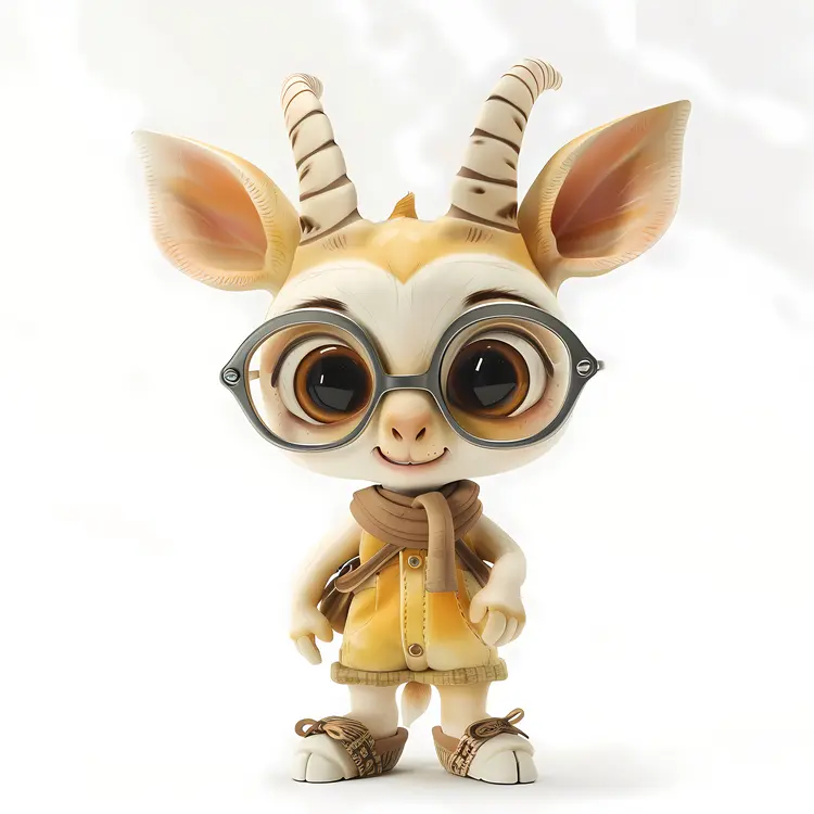 Adorable Goat Character with Glasses and Scarf