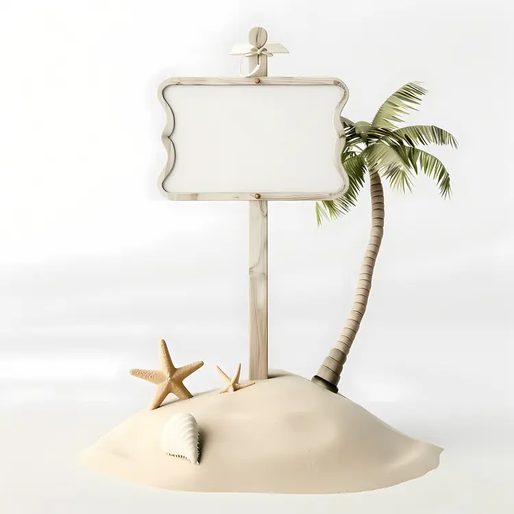 Tropical Beach Sign with Palm Tree and Starfish