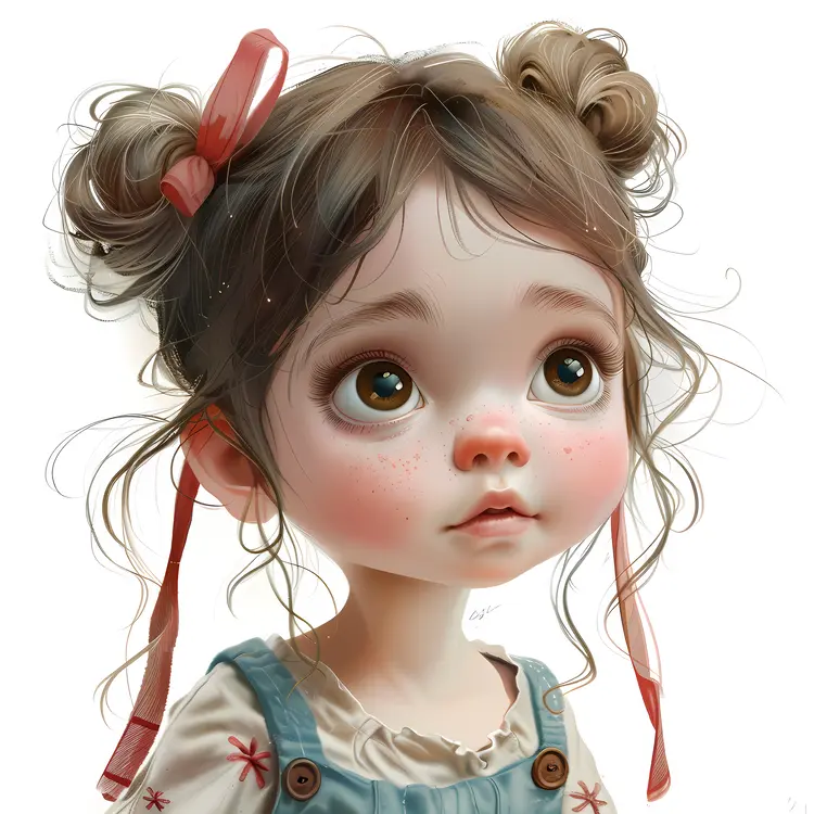 Girl with Pigtails and Ribbons