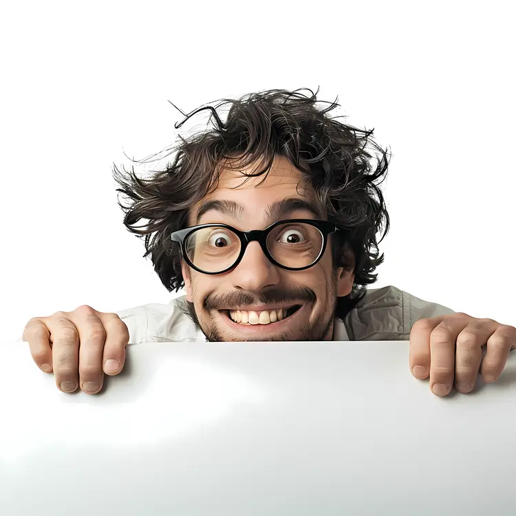 Excited Man with Glasses Holding Blank Sign
