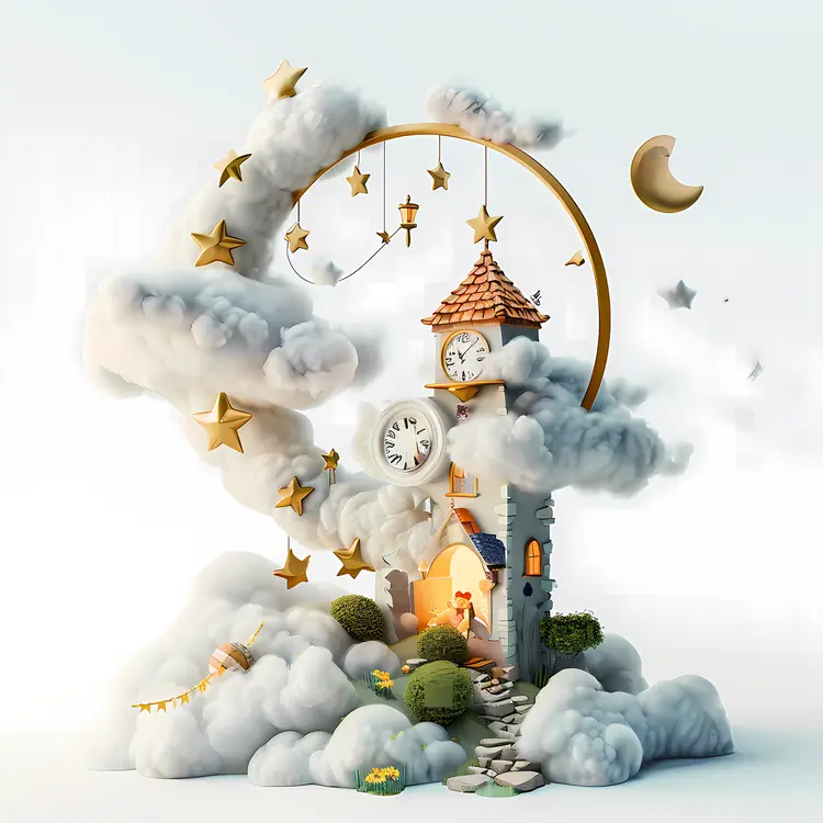 Clock Tower in Dreamy Clouds