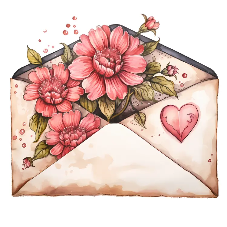 Vintage Floral Envelope with Heart
