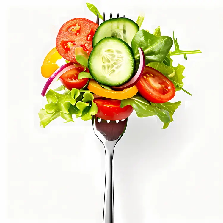 Healthy Salad on Fork with Fresh Ingredients