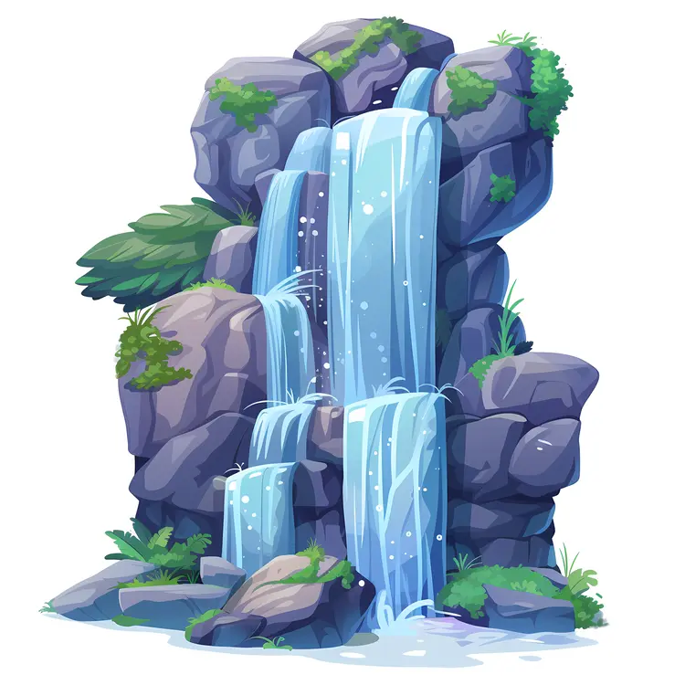 Beautiful Waterfall with Rocks and Greenery