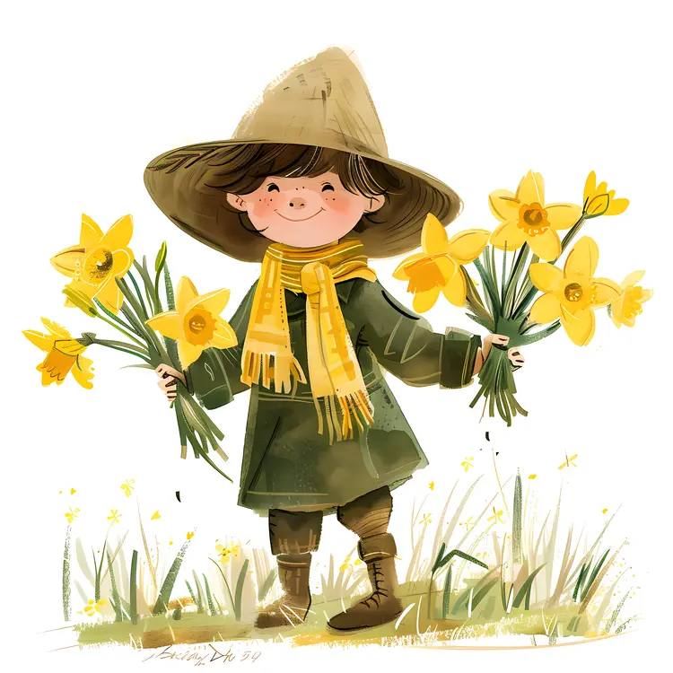 Boy Holding Yellow Flowers