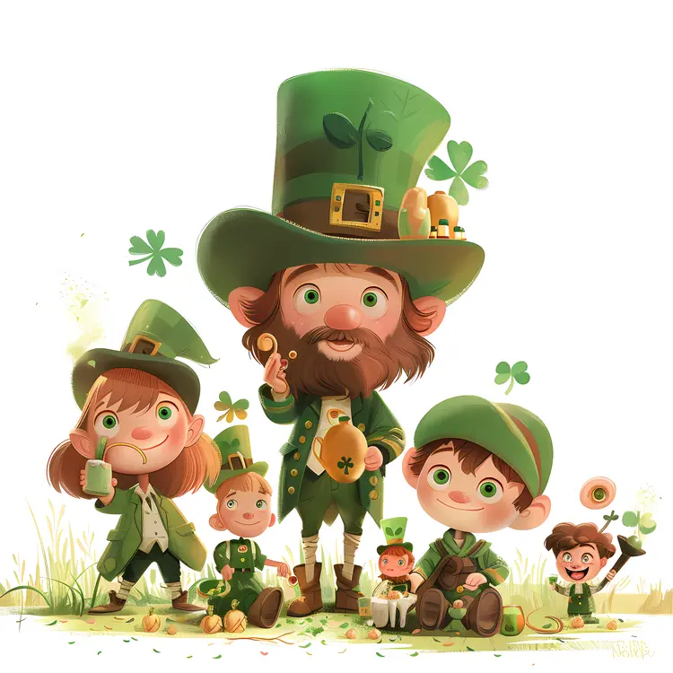 Leprechaun Family Celebrating St. Patrick's Day