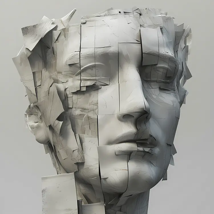 Fragmented Marble Sculpture with Abstract Design