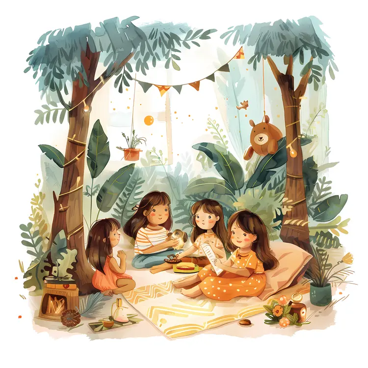 Children Having a Picnic in the Forest