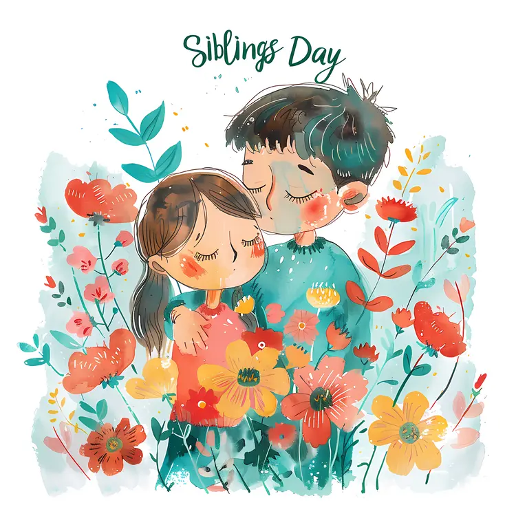 Siblings Hugging with Flowers for Siblings Day