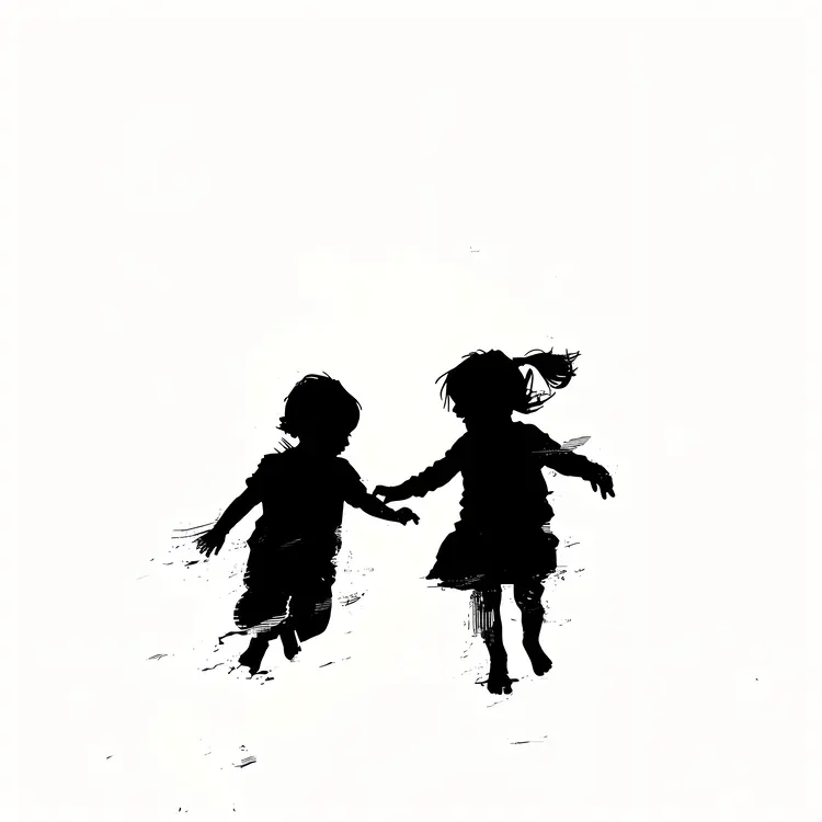 Silhouette of Children Running