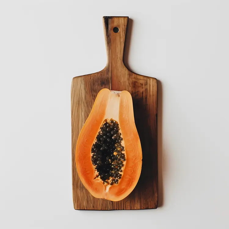 Papaya Halved on Wooden Board