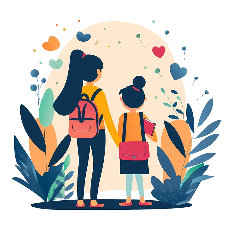 Mother and Child Going to School