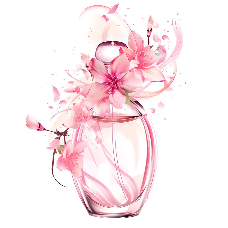 Perfume Bottle with Pink Flowers