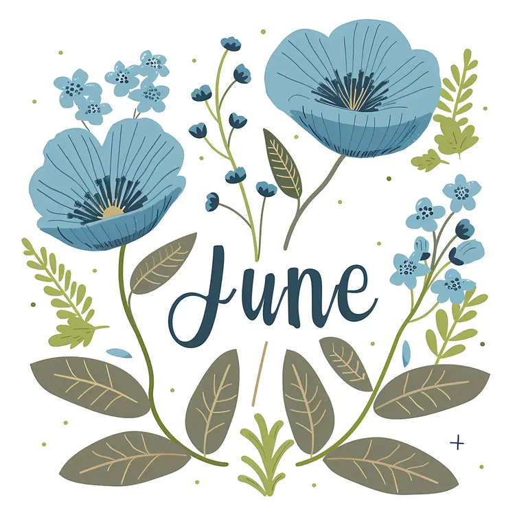 Blue Flowers with June Text