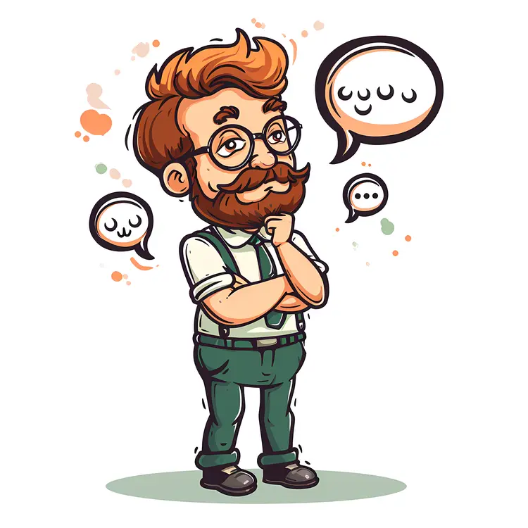 Cartoon Man with Glasses and Speech Bubbles