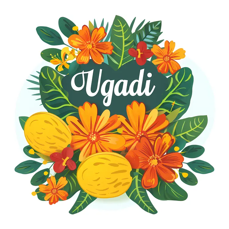 Ugadi Festival with Vibrant Flowers and Fruits