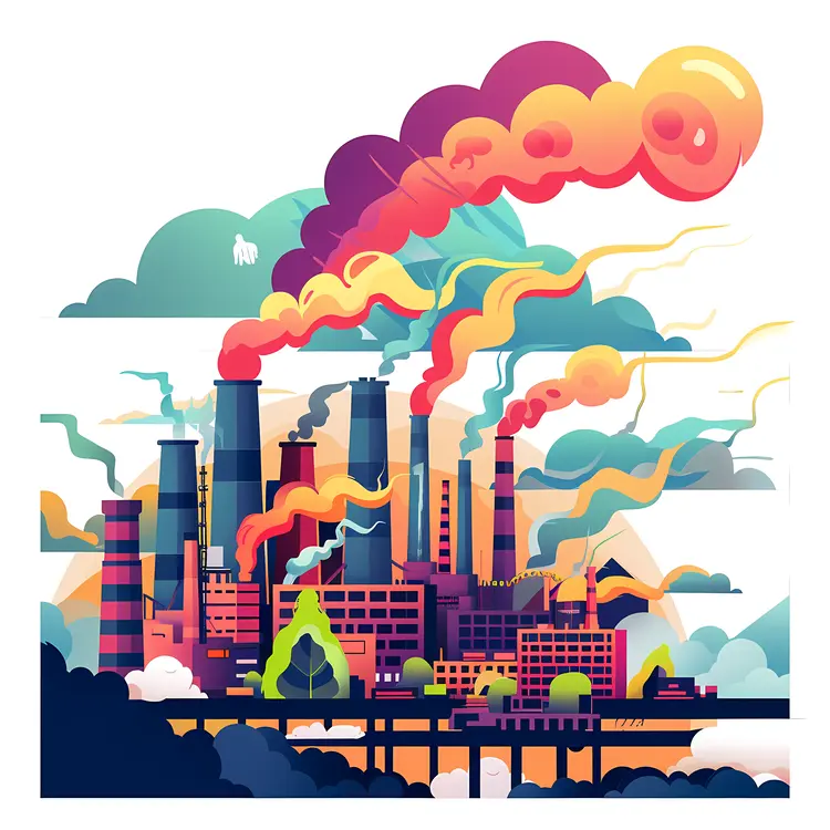 Factory with Multicolored Smoke
