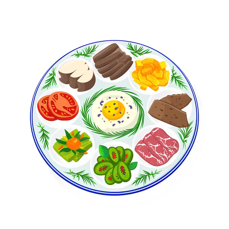 Colorful Food Platter with Various Dishes