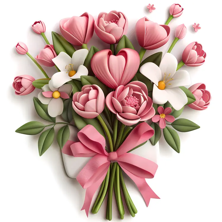 Beautiful Bouquet of Flowers with Pink Ribbon