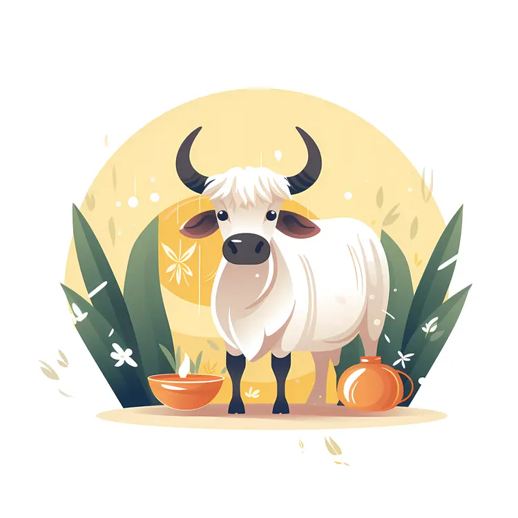 Cow with Food in Natural Setting