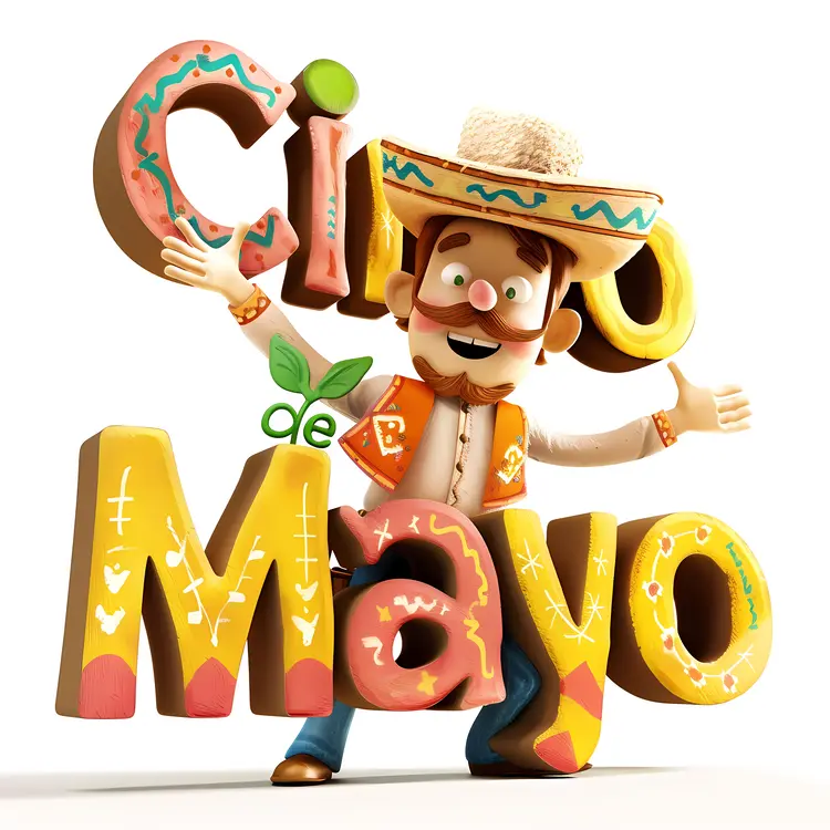 Cinco de Mayo Cartoon Man with Sombrero