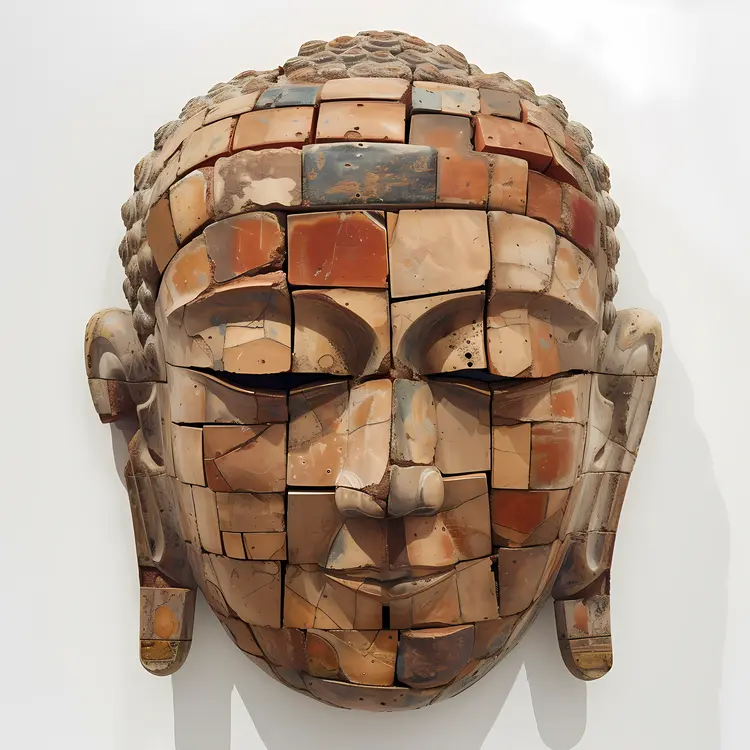 Buddha Head Sculpture in Mosaic Style